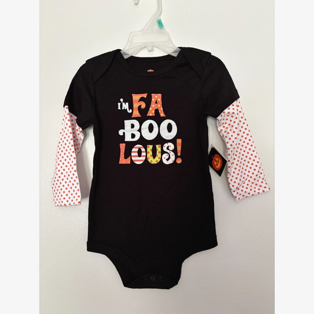 Celebrate Baby 24M Halloween Bodysuit I’m FA-BOO-LOUS Layered Sleeve NWT